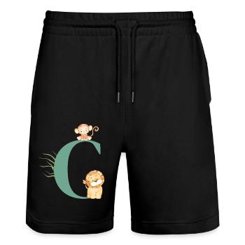 Letter c green jungle animals - Stanley/Stella Trainer Unisex Organic Jogging Shorts - black - Front - Nik (191cm) & Marisol (170cm)