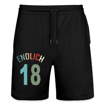 18. Geburtstag Geschenkidee Achtzehn - Stanley/Stella Unisex Bio Joggingshorts Trainer  - Schwarz - Vorne - Nik (191cm) & Marisol (170cm)