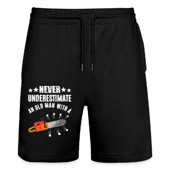 Never Underestimate Kettensäge - Stanley/Stella Unisex Bio Joggingshorts Trainer  - Schwarz - Vorne - Nik (191cm) & Marisol (170cm)