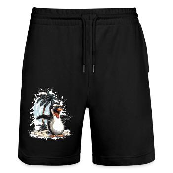 Pinguin Insel Palme - Stanley/Stella Unisex Bio Joggingshorts Trainer  - Schwarz - Vorne - Nik (191cm) & Marisol (170cm)
