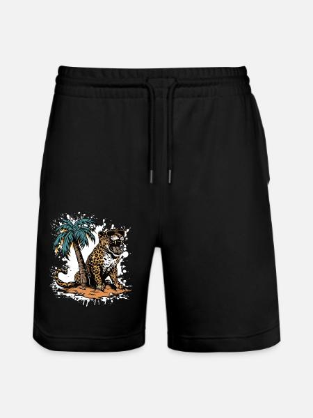 Leopard Island Palm Tree - Stanley/Stella Trainer Unisex Organic Jogging Shorts - black