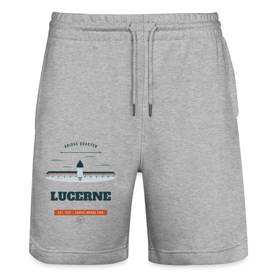 Lucerne badge on a stanley/stella trainer unisex organic jogging shorts, heather grey