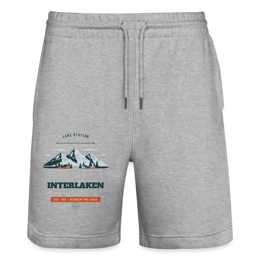 Interlaken badge on a stanley/stella trainer unisex organic jogging shorts, heather grey