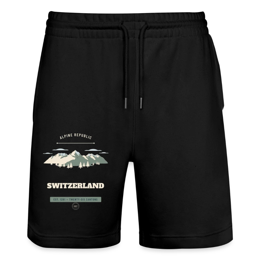 Switzerland badge on a stanley/stella trainer unisex organic jogging shorts, black