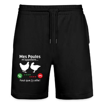 Mes poules m'appellent faut quẹ j'y aille! - Short de jogging bio TRAINER Stanley/Stella unisexe - noir - Devant - Nik (191cm) & Marisol (170cm)