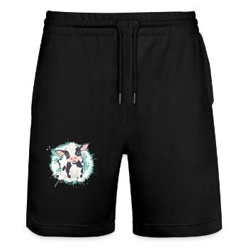 Cow Cows Farmer - Stanley/Stella Trainer Unisex Organic Jogging Shorts - black - Front - Nik (191cm) & Marisol (170cm)