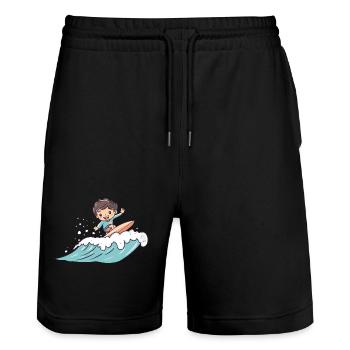 Surfer Surfen Wellenreiten - Stanley/Stella Unisex Bio Joggingshorts Trainer  - Schwarz - Vorne - Nik (191cm) & Marisol (170cm)