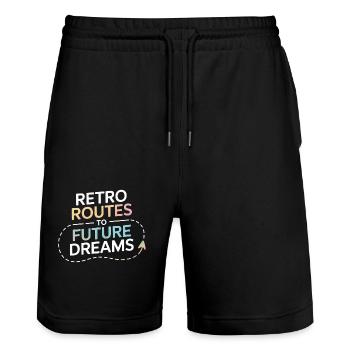 Retro Routen Future Dreams Kompass Karte - Stanley/Stella Unisex Bio Joggingshorts Trainer  - Schwarz - Vorne - Nik (191cm) & Marisol (170cm)