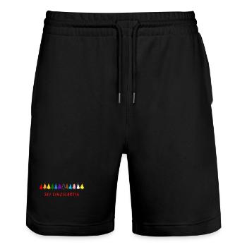 Sei einzigartig! LGBTQ - Stanley/Stella Unisex Bio Joggingshorts Trainer  - Schwarz - Vorne - Nik (191cm) & Marisol (170cm)