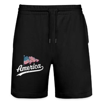 Drapeau de l’Amérique - Short de jogging bio TRAINER Stanley/Stella unisexe - noir - Devant - Nik (191cm) & Marisol (170cm)