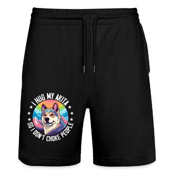 I Hug My Akita So I Dont Choke People - Stanley/Stella Trainer Unisex Organic Jogging Shorts - black - Front - Nik (191cm) & Marisol (170cm)