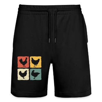 Retro Hens - Stanley/Stella Trainer Unisex Organic Jogging Shorts - black - Front - Nik (191cm) & Marisol (170cm)
