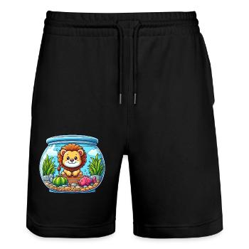 Lion dans l’aquarium : poissons sous-marins - Short de jogging bio TRAINER Stanley/Stella unisexe - noir - Devant - Nik (191cm) & Marisol (170cm)