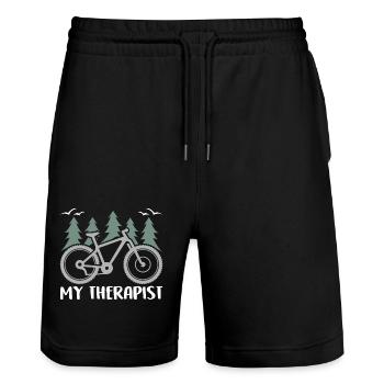 Fahrrad Biken ist mein Therapeut meine Therapie - Stanley/Stella Unisex Bio Joggingshorts Trainer  - Schwarz - Vorne - Nik (191cm) & Marisol (170cm)