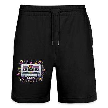 Electric 90s Cassette Vibes - Stanley/Stella Trainer Unisex Organic Jogging Shorts - black - Front - Nik (191cm) & Marisol (170cm)