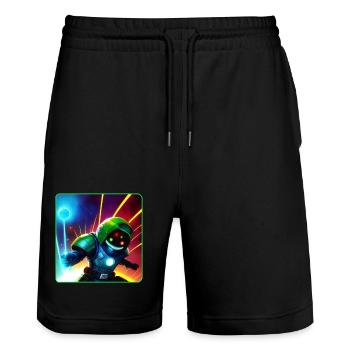 Cooler Weltraum Astronaut - Stanley/Stella Unisex Bio Joggingshorts Trainer  - Schwarz - Vorne - Nik (191cm) & Marisol (170cm)