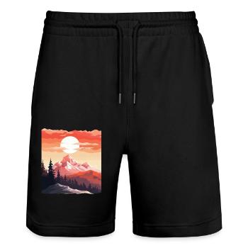 Landschaft eines Sonnenuntergangs über einem Berg - Stanley/Stella Unisex Bio Joggingshorts Trainer  - Schwarz - Vorne - Nik (191cm) & Marisol (170cm)