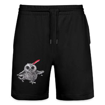 Chief Red - Glückliche Eule - Stanley/Stella Unisex Bio Joggingshorts Trainer  - Schwarz - Vorne - Nik (191cm) & Marisol (170cm)
