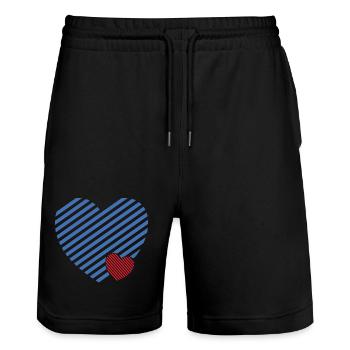 Doppel Herz - Design textile Geschenkidee - Stanley/Stella Unisex Bio Joggingshorts Trainer  - Schwarz - Vorne - Nik (191cm) & Marisol (170cm)