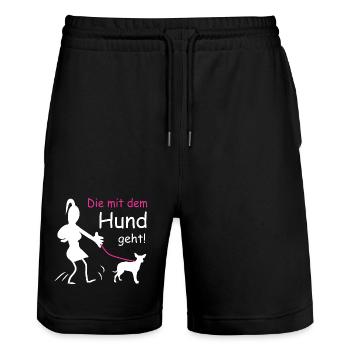 Die mit dem Hund geht - Stanley/Stella Unisex Bio Joggingshorts Trainer  - Schwarz - Vorne - Nik (191cm) & Marisol (170cm)