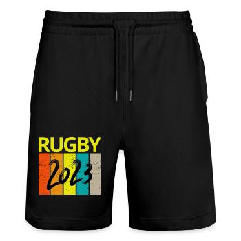rugby, rugby sport, fan de rugby, rugby 2023 - Short de jogging bio TRAINER Stanley/Stella unisexe - noir - Devant - Nik (191cm) & Marisol (170cm)