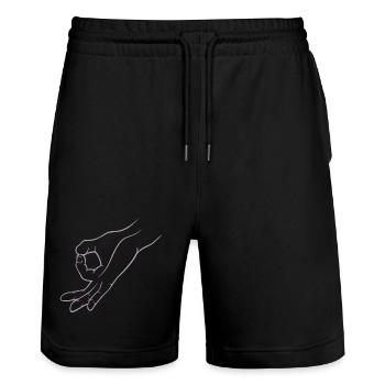 Handzeichen Loch Gereingeguckt Kinderspiel - Stanley/Stella Unisex Bio Joggingshorts Trainer  - Schwarz - Vorne - Nik (191cm) & Marisol (170cm)