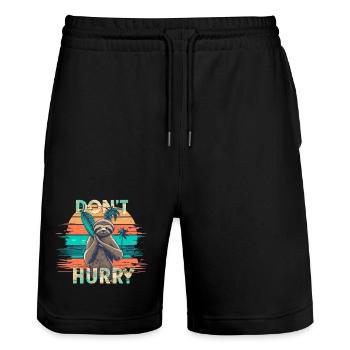 Faultier - Stanley/Stella Unisex Bio Joggingshorts Trainer  - Schwarz - Vorne - Nik (191cm) & Marisol (170cm)