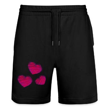 HERZ. HERZ. VALENTINSTAG. LIEBE. LIEBE. PAAR. - Stanley/Stella Unisex Bio Joggingshorts Trainer  - Schwarz - Vorne - Nik (191cm) & Marisol (170cm)