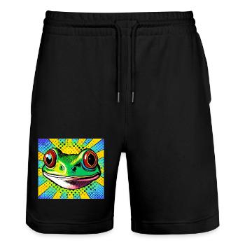 Grenouille Pop Art - Short de jogging bio TRAINER Stanley/Stella unisexe - noir - Devant - Nik (191cm) & Marisol (170cm)