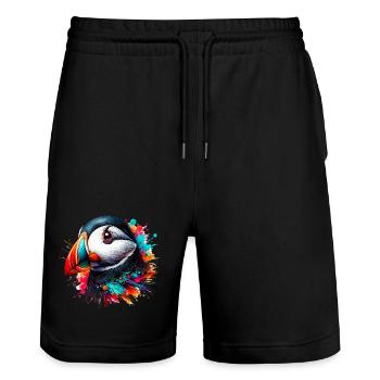 Papageitaucher - Stanley/Stella Unisex Bio Joggingshorts Trainer  - Schwarz - Vorne - Nik (191cm) & Marisol (170cm)