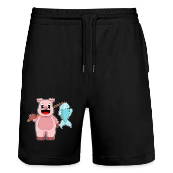 Pêche au poisson pêcheur cochon - Short de jogging bio TRAINER Stanley/Stella unisexe - noir - Devant - Nik (191cm) & Marisol (170cm)