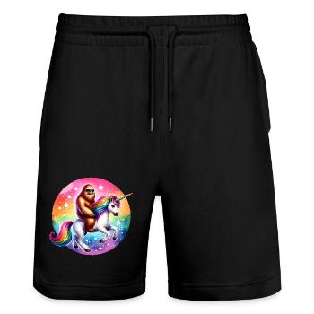 Orang-Utan auf Regenbogen-Einhorn - Stanley/Stella Unisex Bio Joggingshorts Trainer  - Schwarz - Vorne - Nik (191cm) & Marisol (170cm)