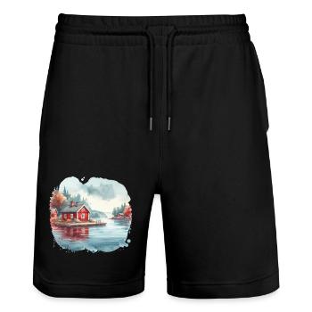 Suède maison Suède lac cadeau de vacances - Short de jogging bio TRAINER Stanley/Stella unisexe - noir - Devant - Nik (191cm) & Marisol (170cm)