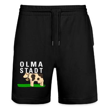 OLMA STADT 2 mit Kuh - Stanley/Stella Unisex Bio Joggingshorts Trainer  - Schwarz - Vorne - Nik (191cm) & Marisol (170cm)