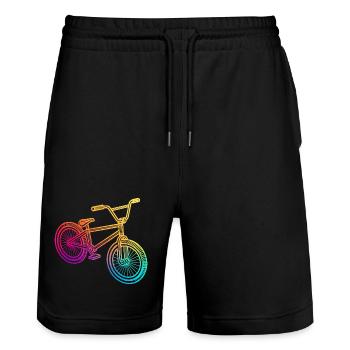 Illustration de vélo géométrique arc-en-ciel - Short de jogging bio TRAINER Stanley/Stella unisexe - noir - Devant - Nik (191cm) & Marisol (170cm)