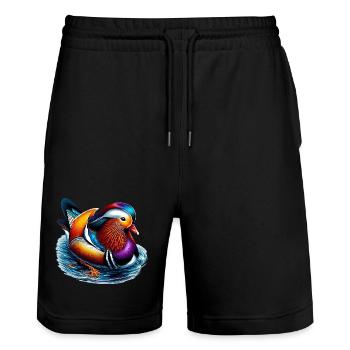 Mandarin duck - Stanley/Stella Trainer Unisex Organic Jogging Shorts - black - Front - Nik (191cm) & Marisol (170cm)