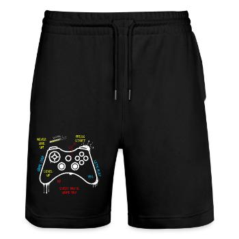 Gamer Controller Graffiti - Stanley/Stella Unisex Bio Joggingshorts Trainer  - Schwarz - Vorne - Nik (191cm) & Marisol (170cm)