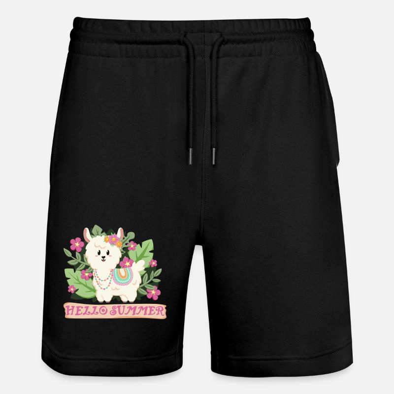 Hello summer Lama Alpaka in Sommerstimmung - Stanley/Stella Unisex Bio Joggingshorts Trainer  - Schwarz
