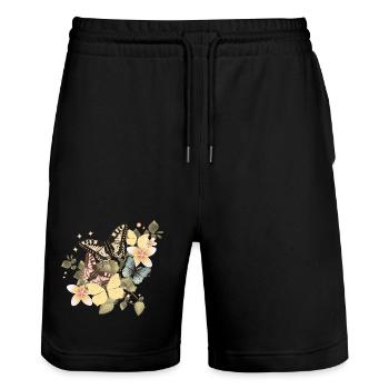 Papillons dans une mer de fleurs vintage - Short de jogging bio TRAINER Stanley/Stella unisexe - noir - Devant - Nik (191cm) & Marisol (170cm)