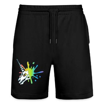 Einhorn-Totenschädel und mehrfarbige Explosion - Stanley/Stella Unisex Bio Joggingshorts Trainer  - Schwarz - Vorne - Nik (191cm) & Marisol (170cm)