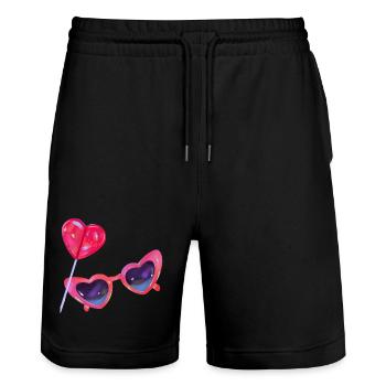 Lollipop Herz Liebe Design - Stanley/Stella Unisex Bio Joggingshorts Trainer  - Schwarz - Vorne - Nik (191cm) & Marisol (170cm)