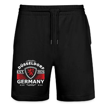 Düsseldorf Design – Proud of the city - Stanley/Stella Trainer Unisex Organic Jogging Shorts - black - Front - Nik (191cm) & Marisol (170cm)