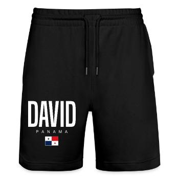 David Panama Panamanian - Stanley/Stella Trainer Unisex Organic Jogging Shorts - black - Front - Nik (191cm) & Marisol (170cm)