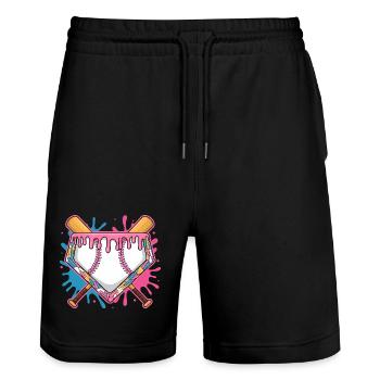 Plaque de baseball avec glaçage rose et batte - Short de jogging bio TRAINER Stanley/Stella unisexe - noir - Devant - Nik (191cm) & Marisol (170cm)