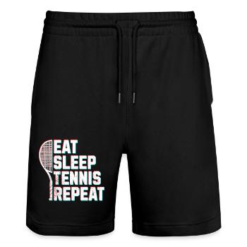 Tennis Eat sleep tennis glitch effect  - Stanley/Stella Unisex Bio Joggingshorts Trainer  - Schwarz - Vorne - Nik (191cm) & Marisol (170cm)
