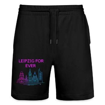 Leipzig Forever Neon Skyline - Short de jogging bio TRAINER Stanley/Stella unisexe - noir - Devant - Nik (191cm) & Marisol (170cm)