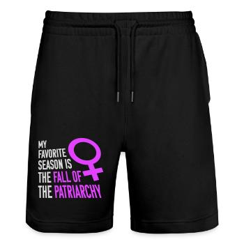 My favorite season is the fall of the patriarchy - Stanley/Stella Unisex Bio Joggingshorts Trainer  - Schwarz - Vorne - Nik (191cm) & Marisol (170cm)