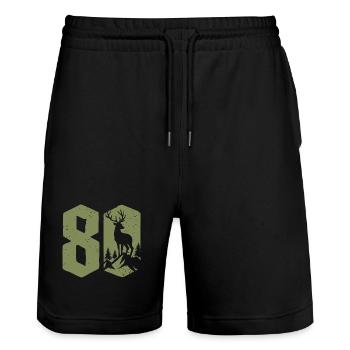Jäger 80. Geburtstag Jagd 80 Jahre Zahl Hirsch - Stanley/Stella Unisex Bio Joggingshorts Trainer  - Schwarz - Vorne - Nik (191cm) & Marisol (170cm)