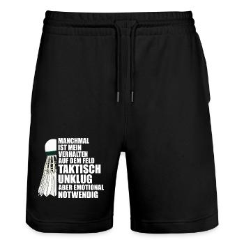 Verhalten Federball Badminton Badmintonspieler - Stanley/Stella Unisex Bio Joggingshorts Trainer  - Schwarz - Vorne - Nik (191cm) & Marisol (170cm)