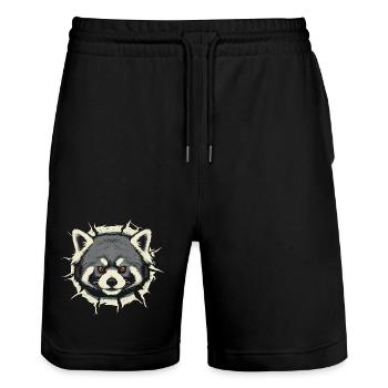 Süßer Roter Panda guckt aus Riss - Stanley/Stella Unisex Bio Joggingshorts Trainer  - Schwarz - Vorne - Nik (191cm) & Marisol (170cm)